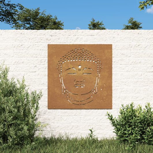 Decorazione Muro Giardino 55x55 cm Testa Buddha Acciaio Corten 824504