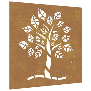 Decorazione Muro da Giardino 55x55 cm Albero in Acciaio Corten 824505