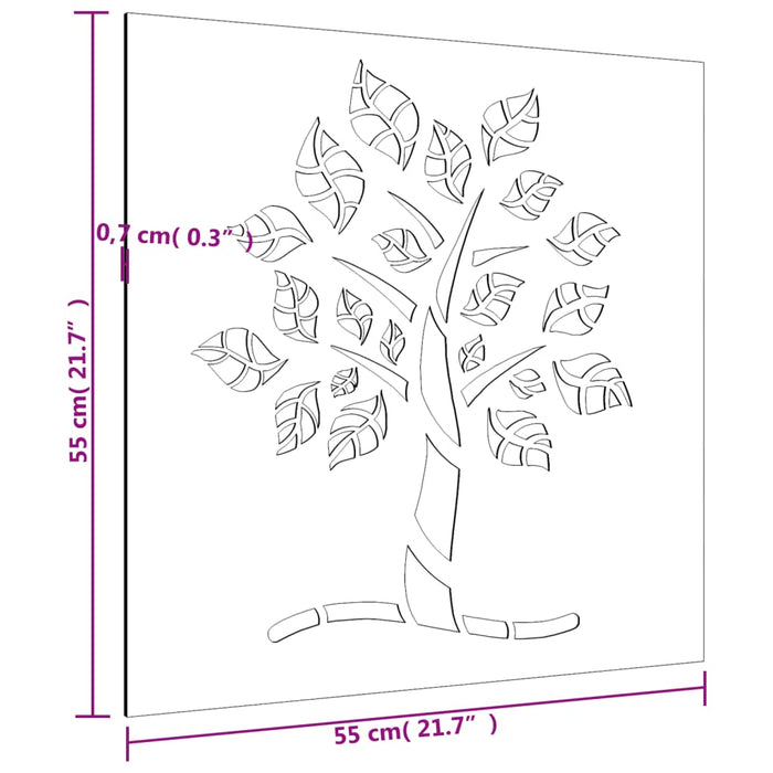 Decorazione Muro da Giardino 55x55 cm Albero in Acciaio Corten 824505