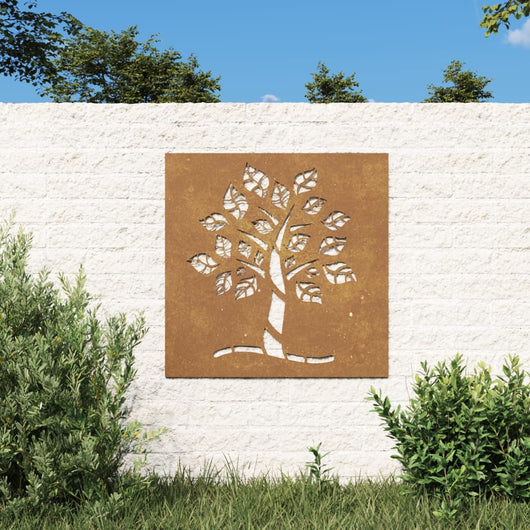 Decorazione Muro da Giardino 55x55 cm Albero in Acciaio Corten 824505