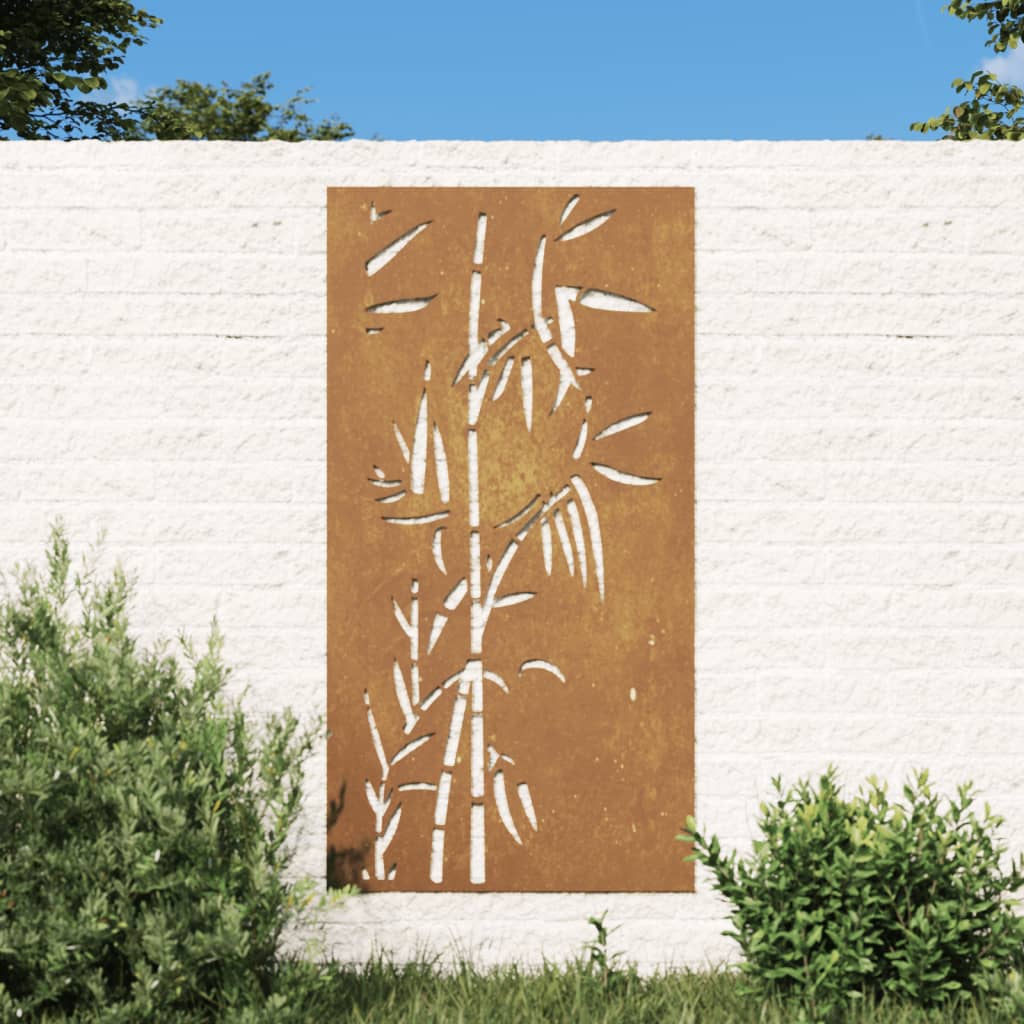 Decorazione Muro da Giardino 105x55 cm Bambù in Acciaio Corten 824506