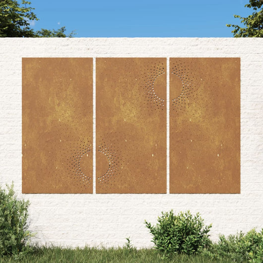 Decorazioni Muro da Giardino 3 pz 105x55 cm Sole Acciaio Corten 824512