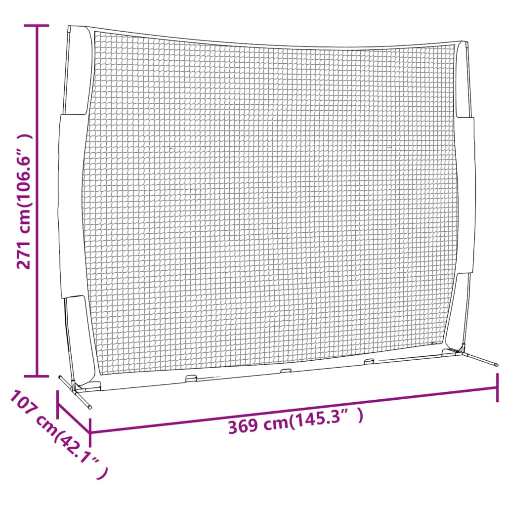 Rete Baseball Rossa e Nera 369x107x271 cm Acciaio e Poliestere 93739