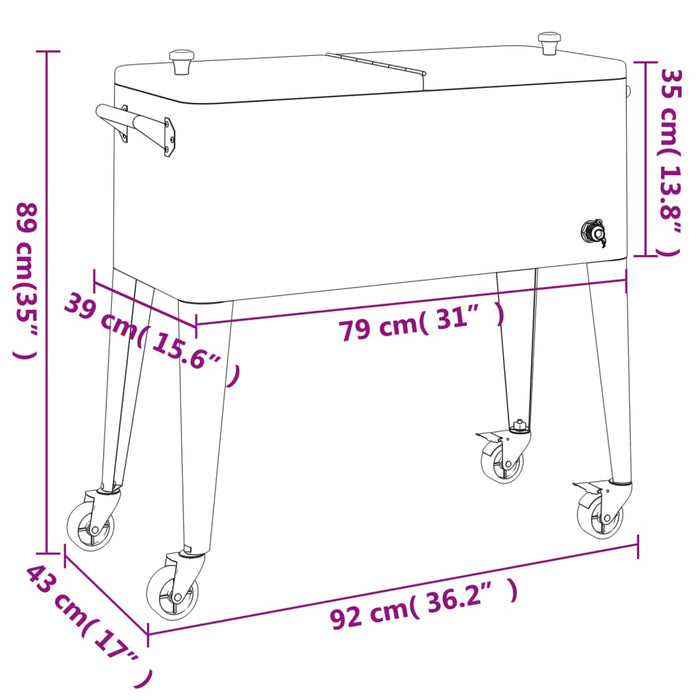 Carrello Porta Ghiaccio su Ruote Rosso 92x43x89 cm 93743