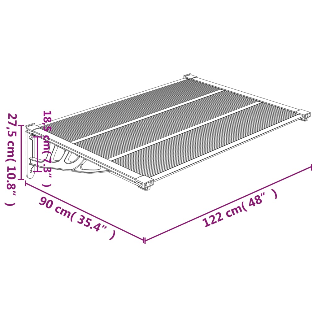 Tettoia per Porta Nero e Trasparente 122x90 cm in Policarbonato cod mxl 42391