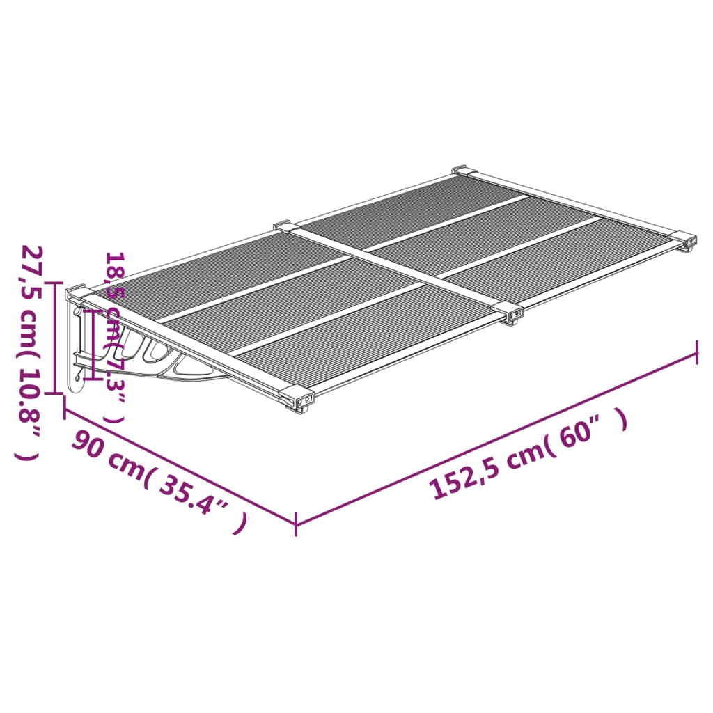 Tettoia per Porta Nero e Trasparente 152,5x90 cm Policarbonato cod mxl 42389