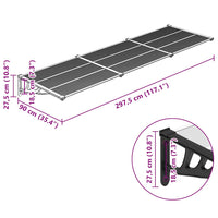 Tettoia per Porta Nero e Trasparente 297,5x90 cm Policarbonato 153687