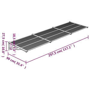 Tettoia per Porta Nero e Trasparente 297,5x90 cm Policarbonato 153687