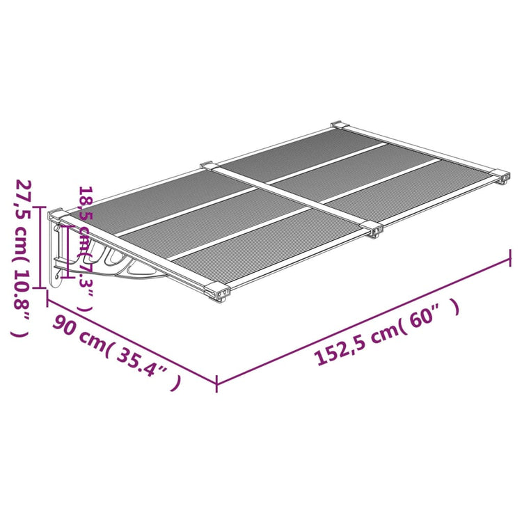 Tettoia per Porta Grigio e Trasparente 152,5x90cm Policarbonato 153691