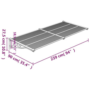 Tettoia per Porta Grigio e Trasparente 239x90 cm Policarbonato 153693