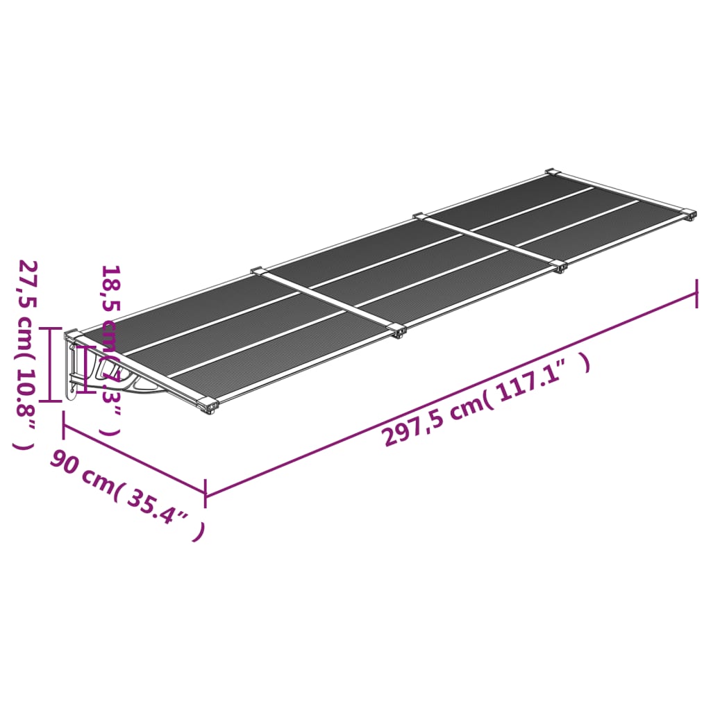 Tettoia per Porta Nera 297,5x90 cm in Policarbonato 153701