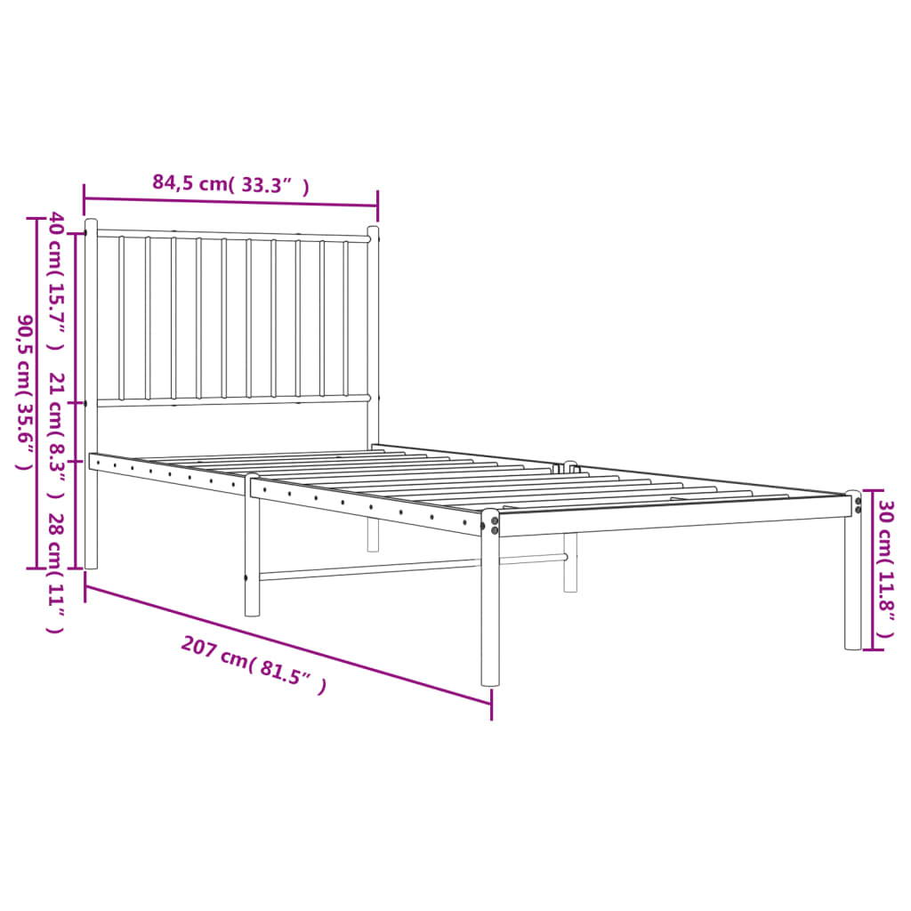 Giroletto con Testiera Metallo Bianco 80x200 cm 350922