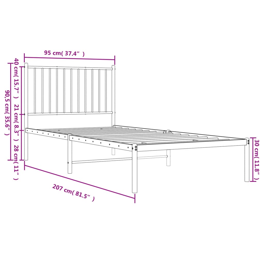 Giroletto con Testiera Metallo Bianco 90x200 cm 350924