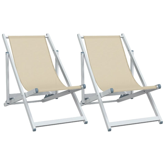 Sedie da Spiaggia Pieghevoli 2 pz Crema Alluminio e Textilene 360169