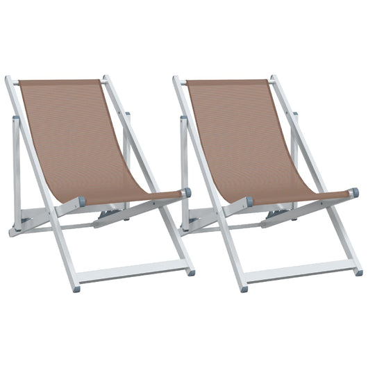 Sedie da Spiaggia Pieghevoli 2 pz Marrone Alluminio e Textilene 360170