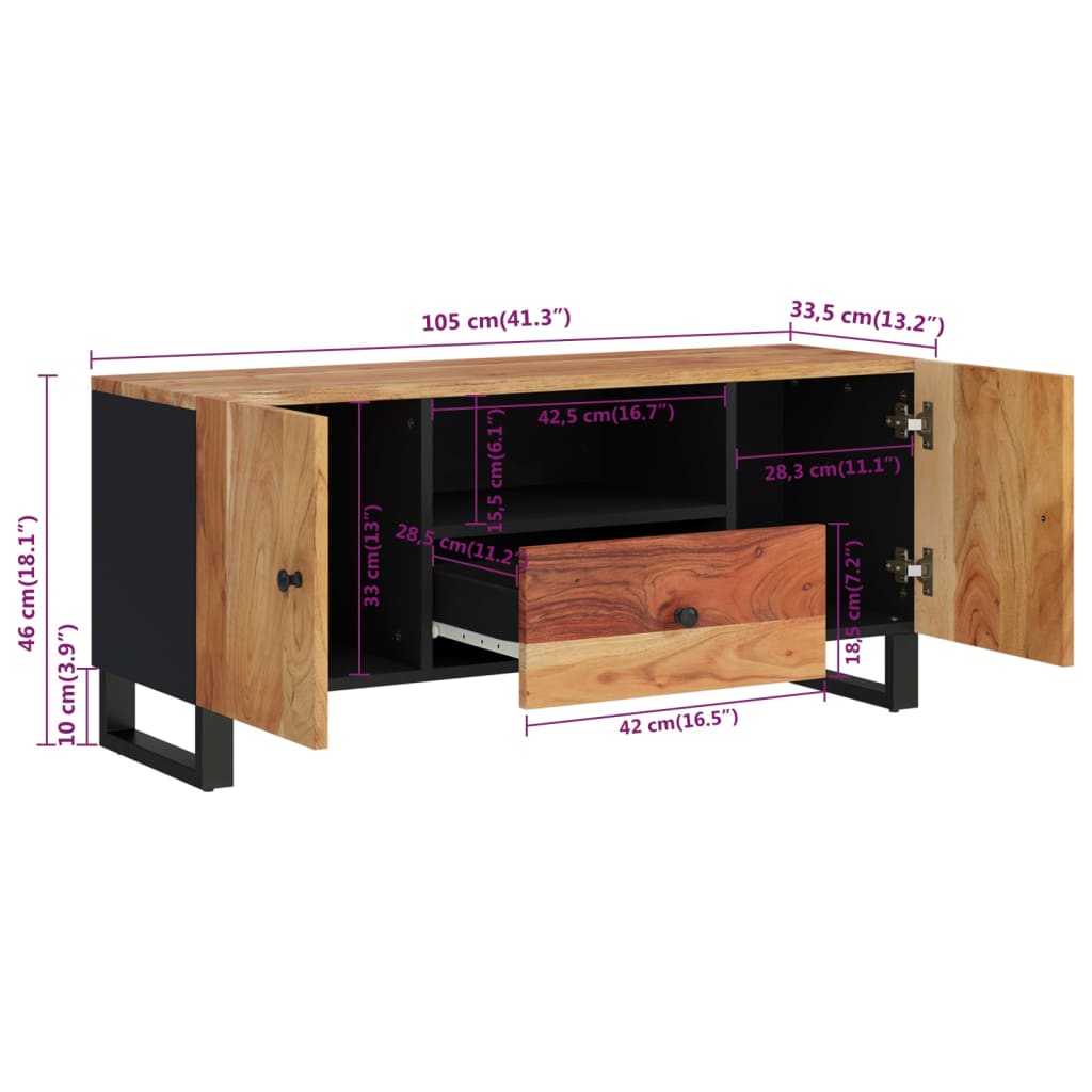 Mobile TV 105x33,5x46cm Legno Massello Acacia Legno Multistrato 351959