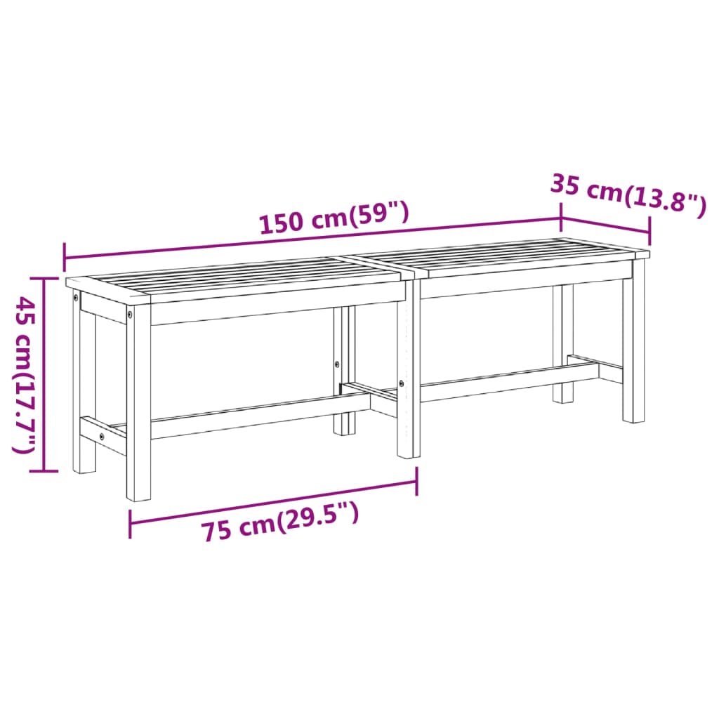 Panca da Giardino 150x35x45 cm in Legno Massello di Acacia 319420