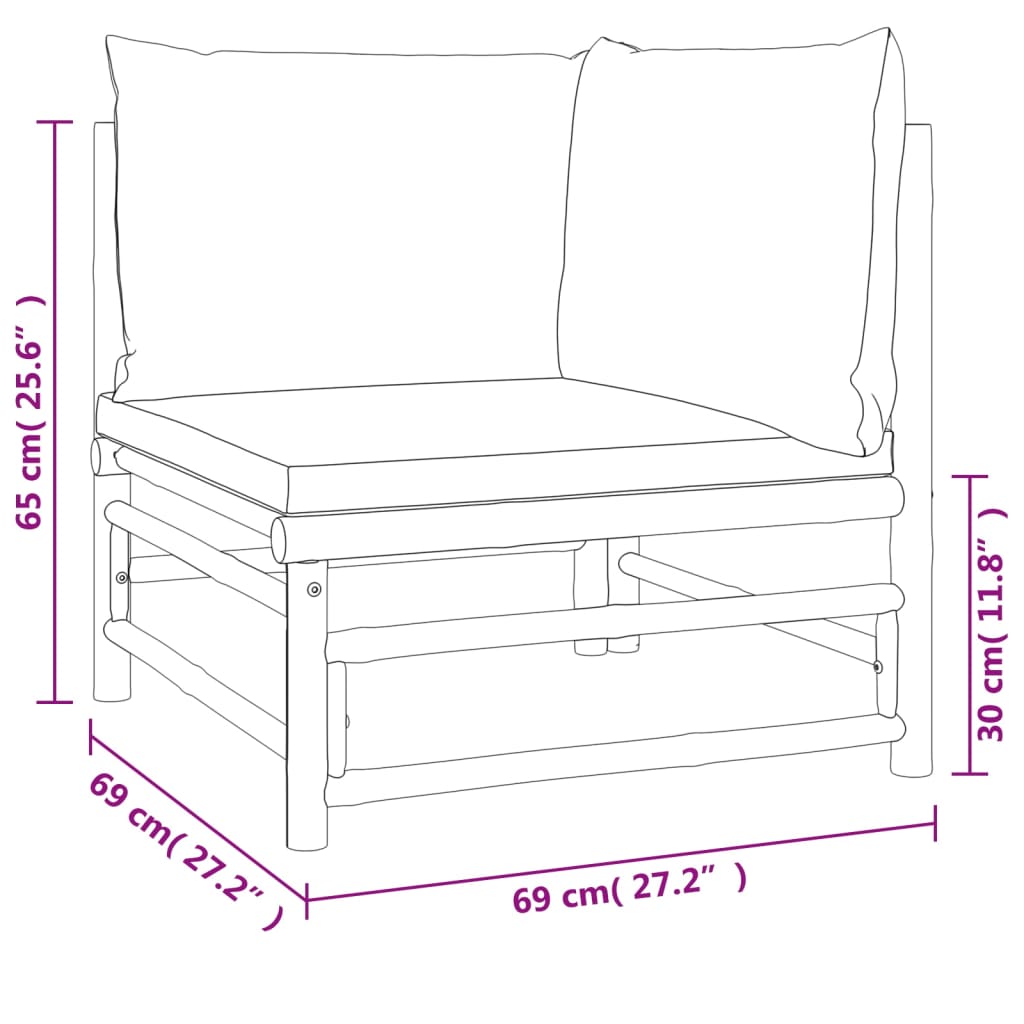 Set Salotto da Giardino 2pz con Cuscini Grigio Chiaro Bambù 362276