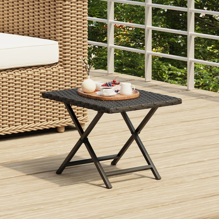 Tavolo Pieghevole Nero 45x35x32 cm in Polyrattan 362251