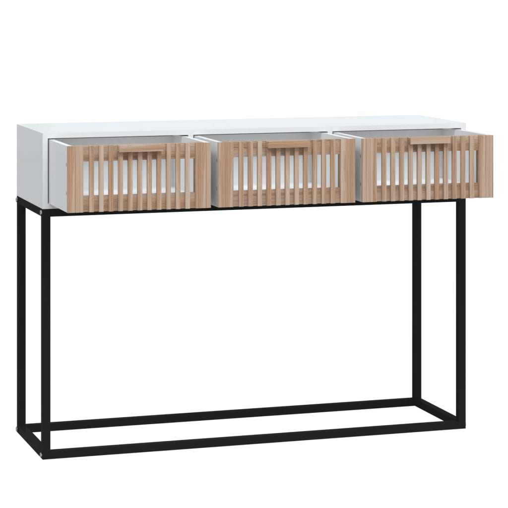 Tavolino Consolle Bianco 105x30x75 cm Legno Multistrato e Ferro 352106