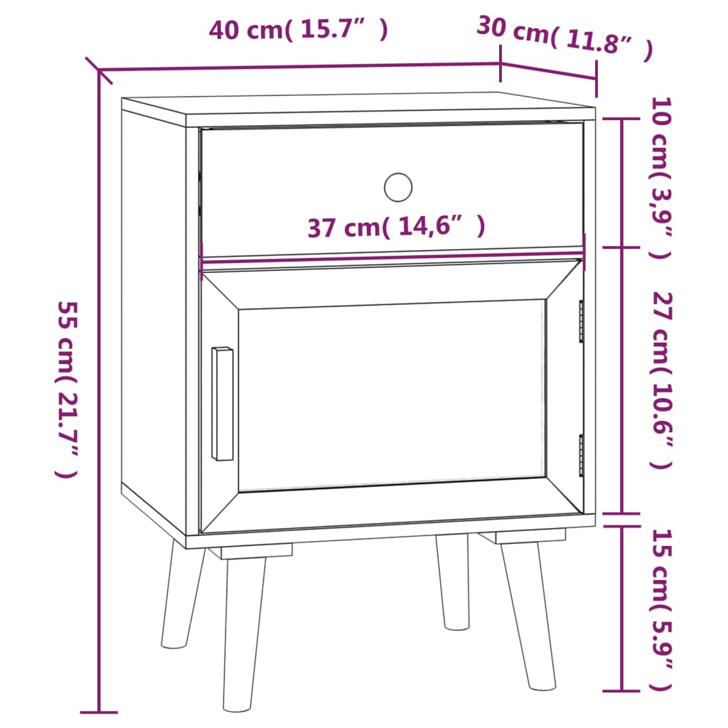 Comodini 2 pz Bianchi 40x30x55 cm in Legno Multistrato 352143