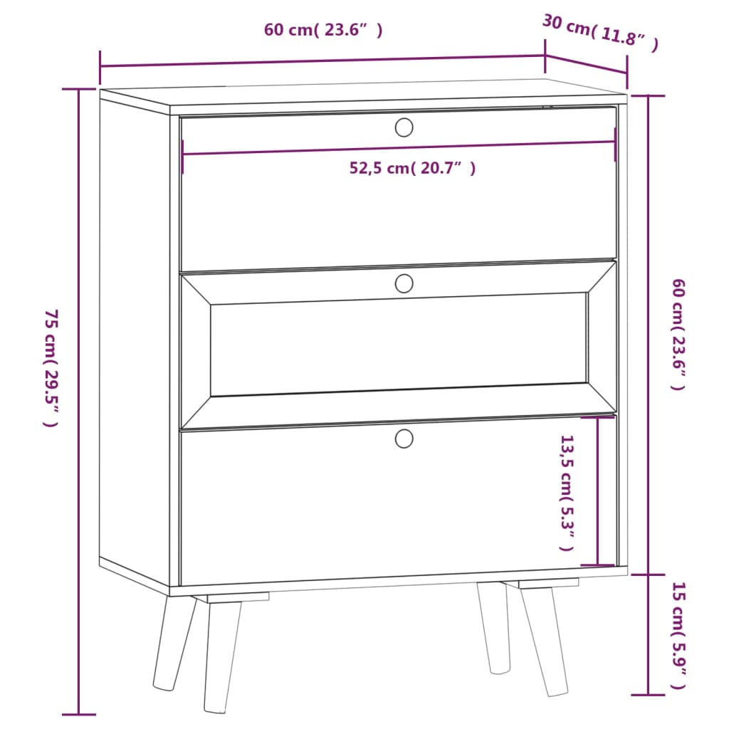 Credenza con Cassetti 60x30x75 cm in Legno Multistrato 352153