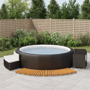 Bordo per Spa Nero in Polyrattan e Legno Massello di Acacia 362259