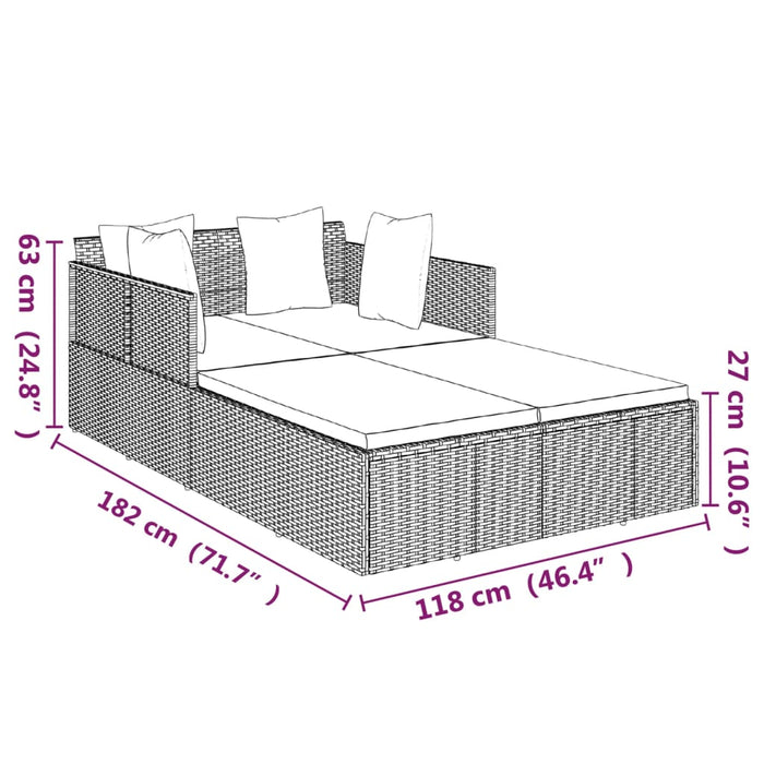 Lettino con Cuscini Nero 182x118x63 cm in Polyrattan 362267