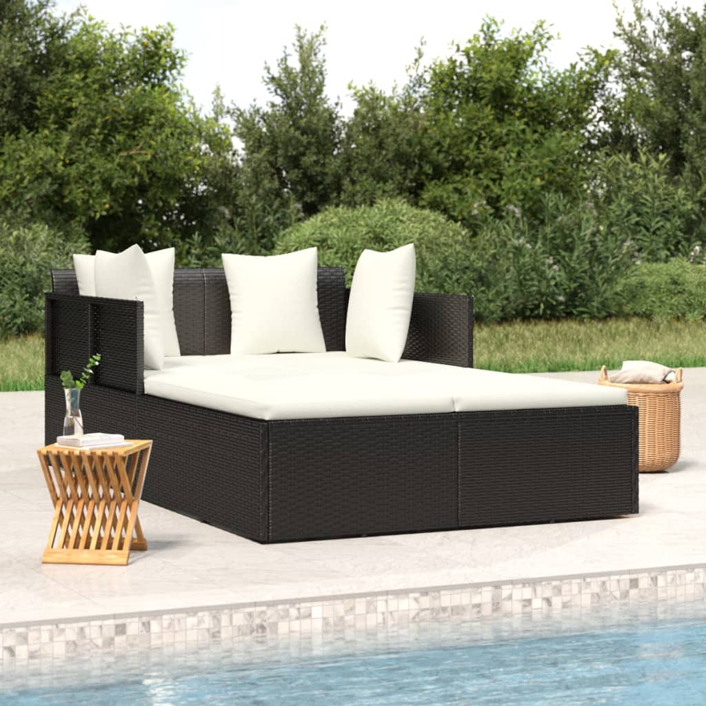 Lettino con Cuscini Nero 182x118x63 cm in Polyrattan 362267