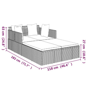 Lettino con Cuscini Grigio 182x118x63 cm in Polyrattan 362268