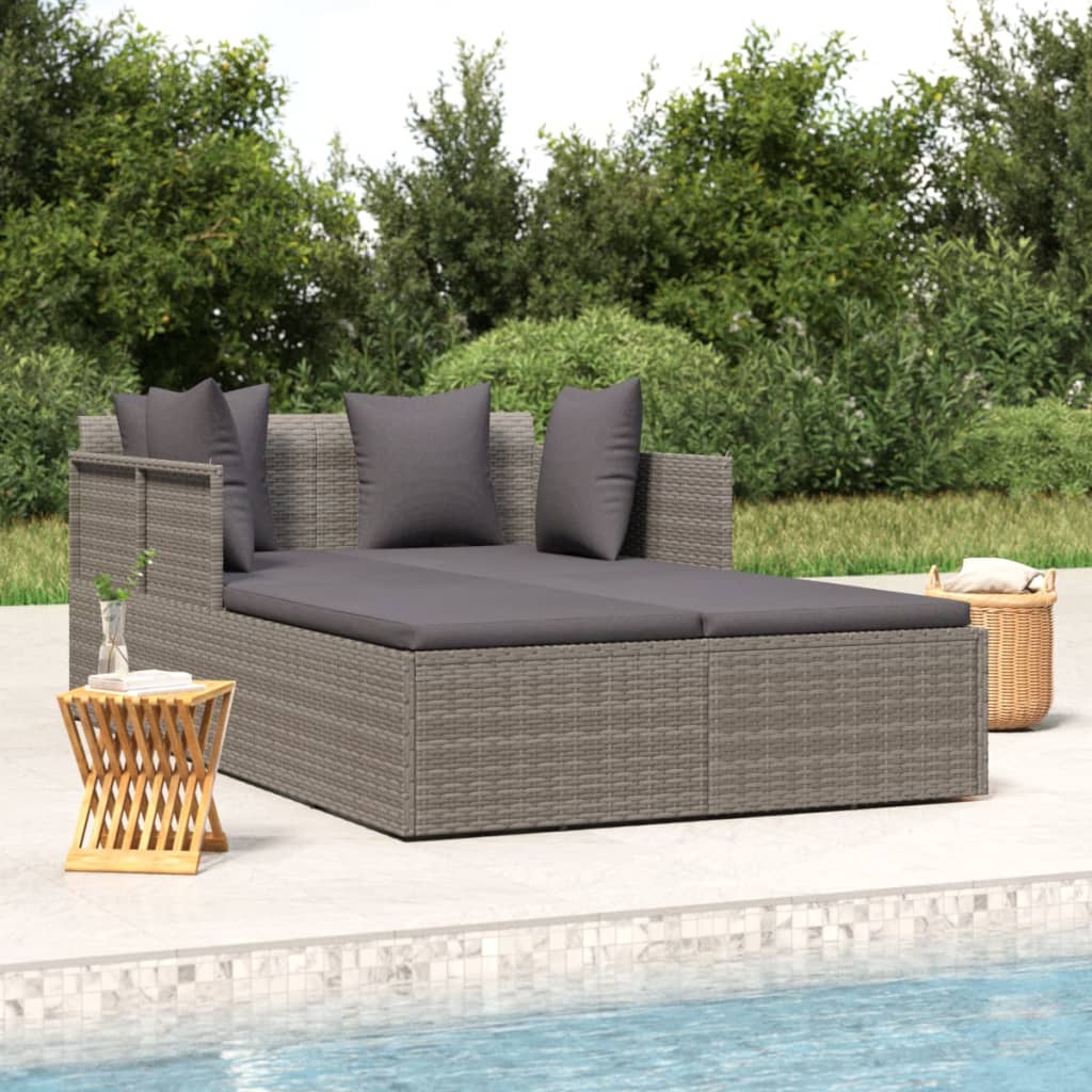 Lettino con Cuscini Grigio 182x118x63 cm in Polyrattan 362268