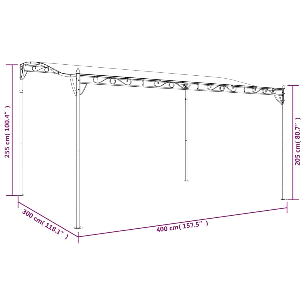 Tettoia Tortora 4x3 m 180 g/m² Tessuto e Acciaio 362396