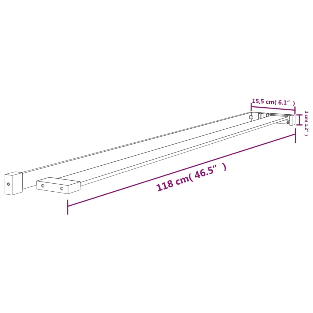 Mensola Doccia a Parete per Doccia Walk-in Nera 118cm Alluminio cod mxl 78014