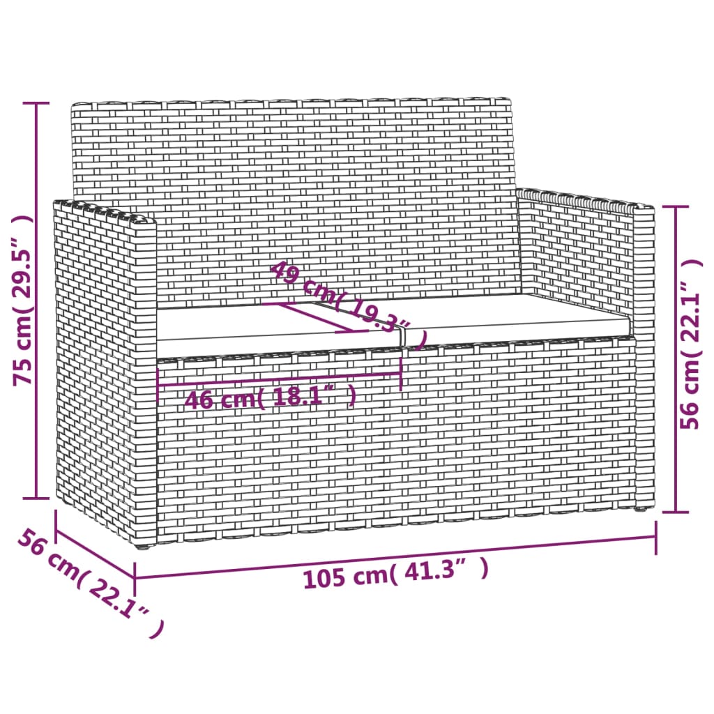 Panca da Giardino con Cuscini Grigia 105 cm in Polyrattan 362317