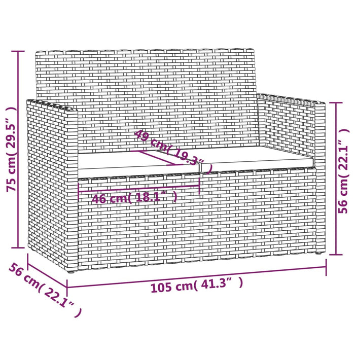 Panca da Giardino con Cuscini Grigia 105 cm in Polyrattan 362317