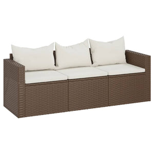 Divano da Giardino a 3 Posti con Cuscini in Polyrattan Marronecod mxl 119374