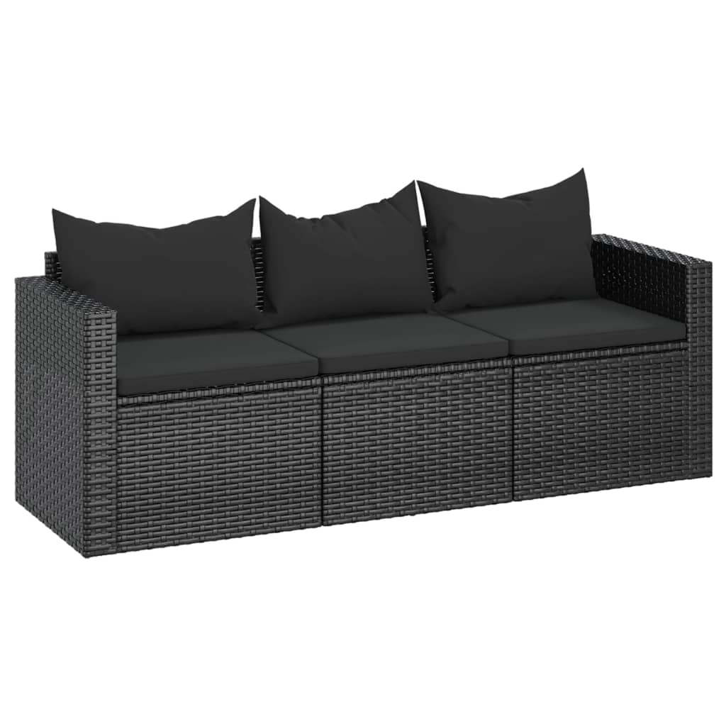 Divano da Giardino a 3 Posti con Cuscini Nero in Polyrattan 362327