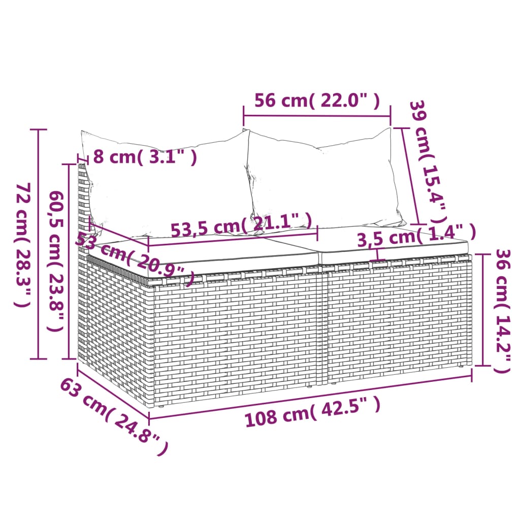 Divani Centrali da Giardino con Cuscini 2pz Polyrattan Grigio 362333