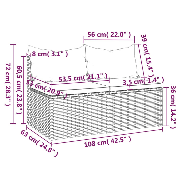 Divani Centrali da Giardino con Cuscini 2pz Polyrattan Grigio 362333