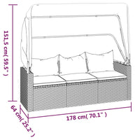 Divano Giardino 3 Posti Tetto e Poggiapiedi Grigio Polyrattan 362335