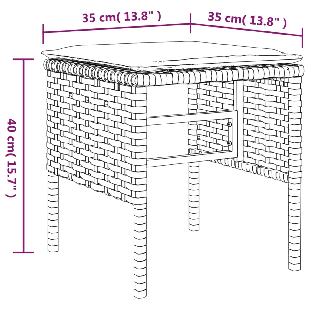 Poggiapiedi da Giardino con Cuscini 4pz Nero in Polyrattan 362340