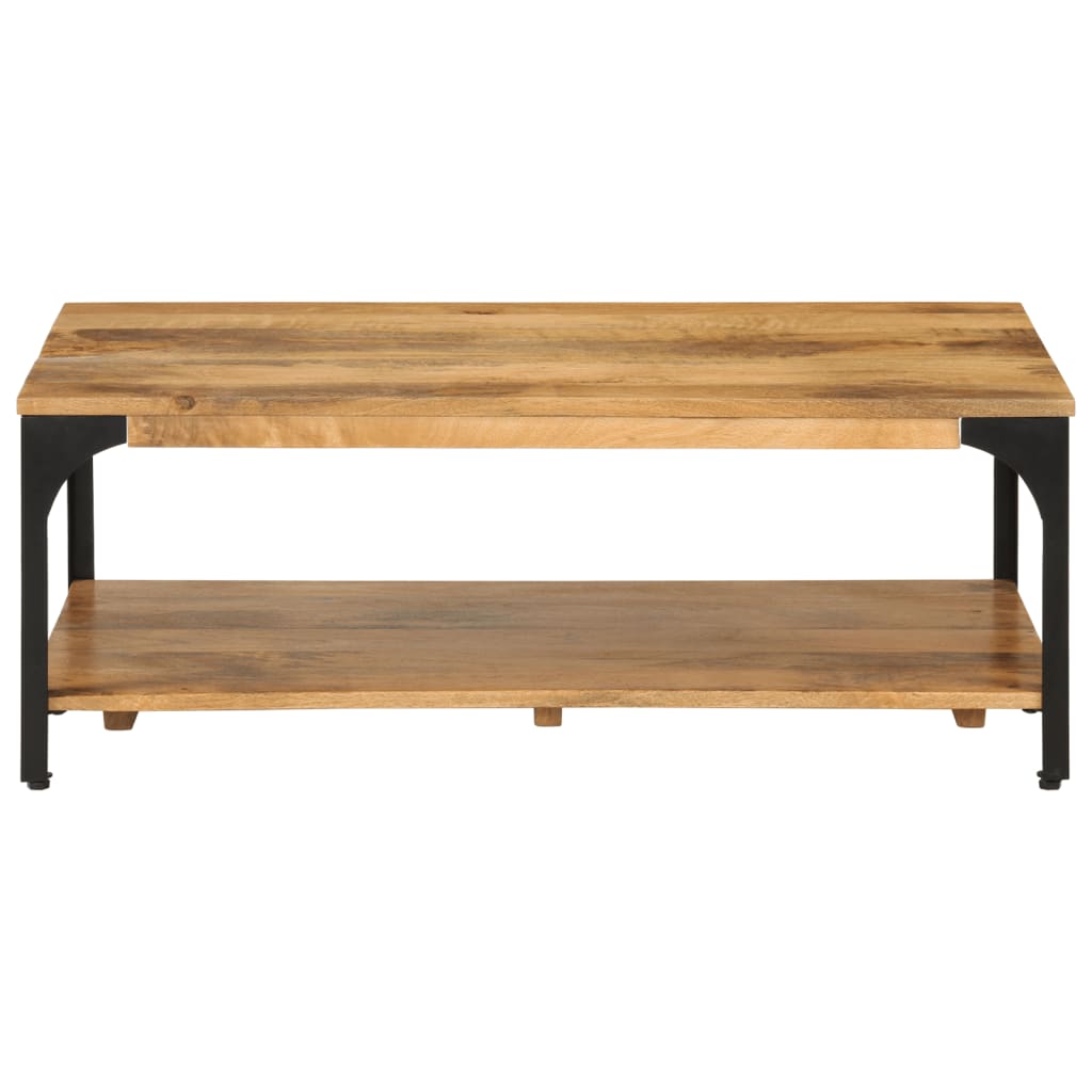 Tavolino 2 Livelli 100x55x38 cm Legno Massello Mango e Acciaio 352019