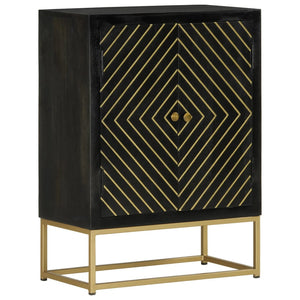 Credenza con 2 Ante Nero e Oro 55x30x75 cm Legno Massello Mango 352042