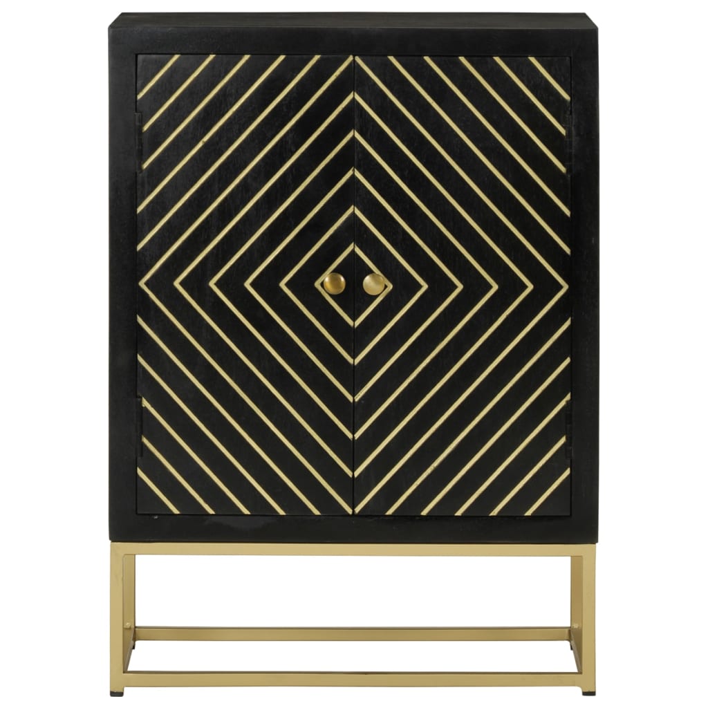 Credenza con 2 Ante Nero e Oro 55x30x75 cm Legno Massello Mango 352042