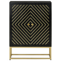 Credenza con 2 Ante Nero e Oro 55x30x75 cm Legno Massello Mango 352042