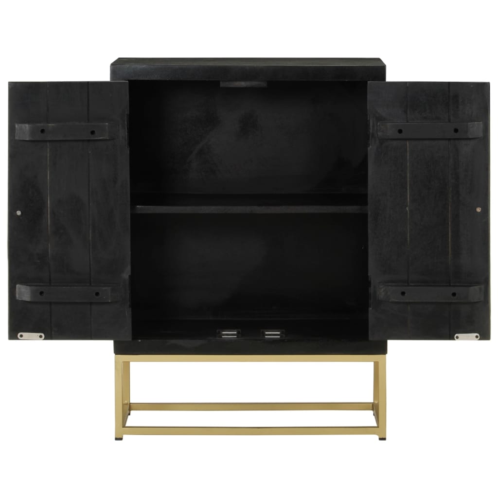 Credenza con 2 Ante Nero e Oro 55x30x75 cm Legno Massello Mango 352042