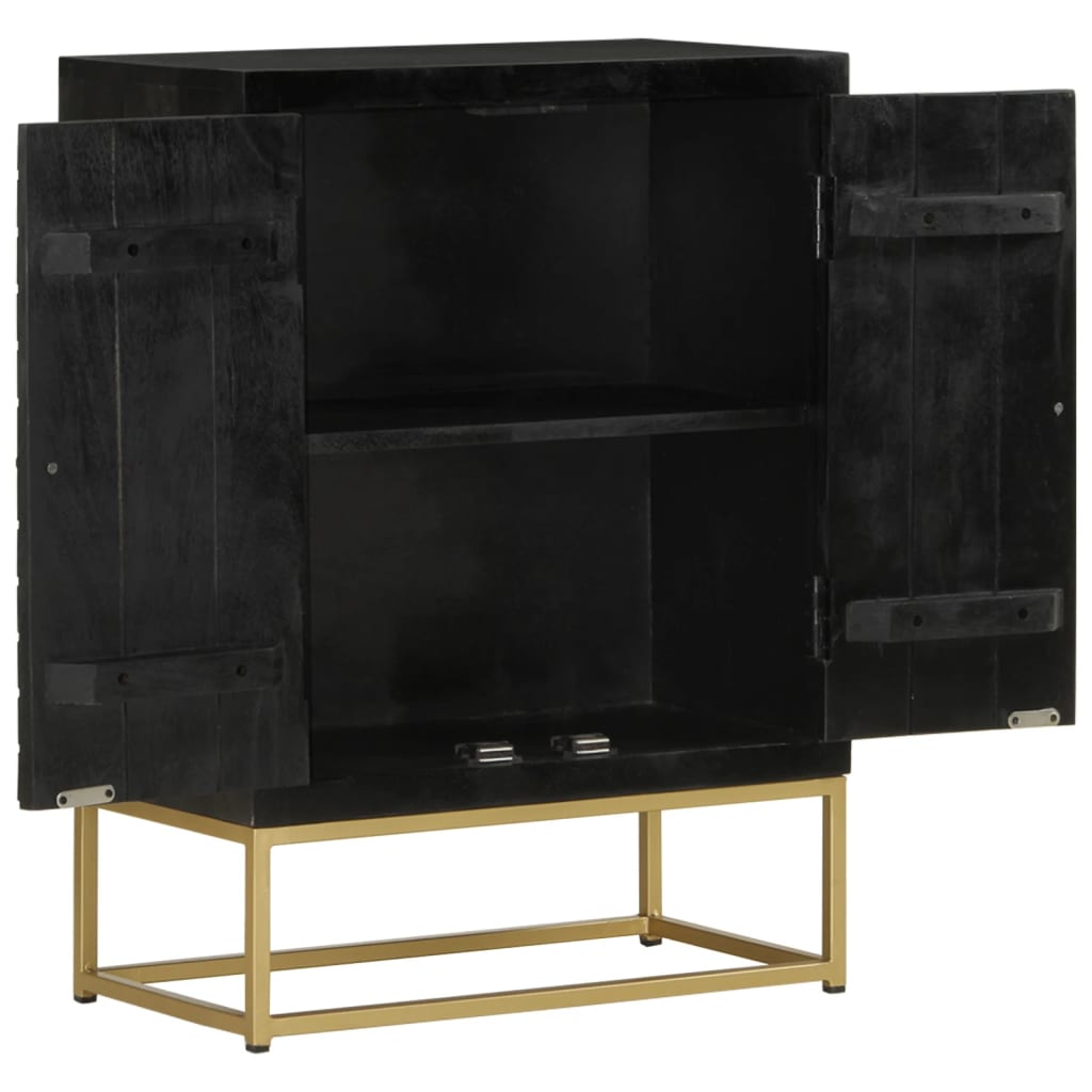 Credenza con 2 Ante Nero e Oro 55x30x75 cm Legno Massello Mango 352042