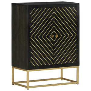 Credenza con 2 Ante Nero e Oro 55x30x75 cm Legno Massello Mango 352042