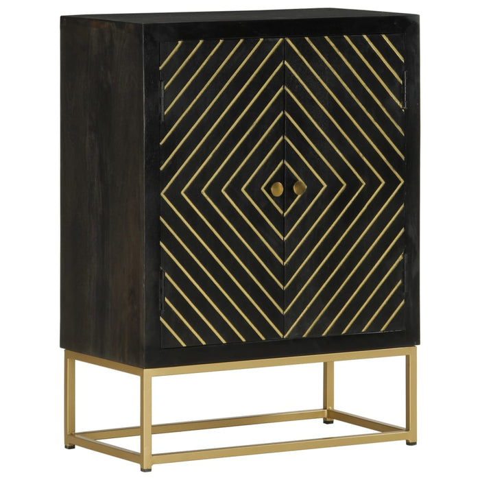 Credenza con 2 Ante Nero e Oro 55x30x75 cm Legno Massello Mango 352042