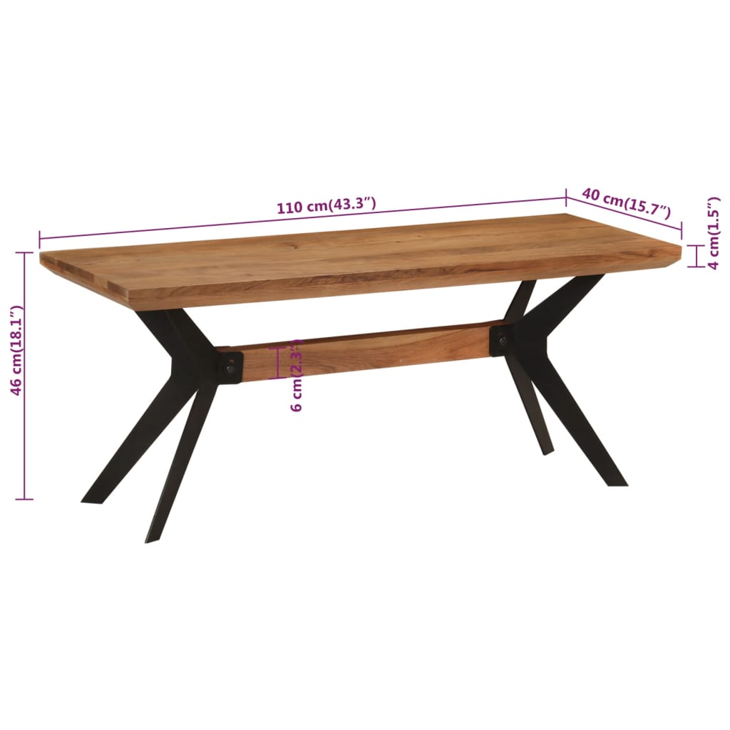 Panca da Pranzo 110x40x46 cm Legno Massello di Acacia e Acciaio 352057